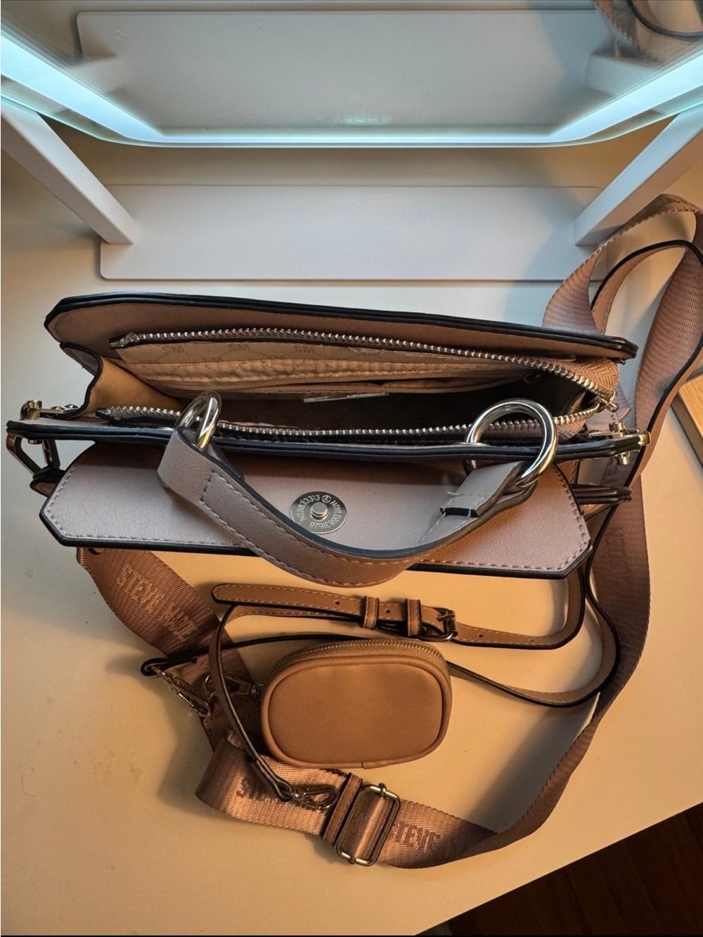 Steve Madden Beige/Tan Structured Crossbody with Detachable Coin Pouch - Picture 2 of 7